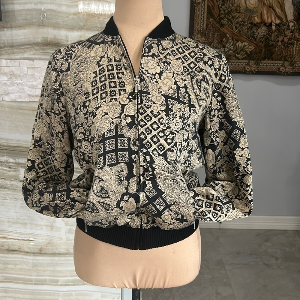 Allison‎  Taylor 100% Silk  Shell Full Zip Bomber Jacket. Size S (970)